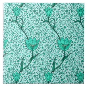 Art nouveau Tulip Damask, Turquise Kakelplatta