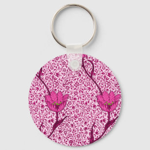 Art nouveau Tulip Damask, Vin & Fuchsia Rosa Nyckelring