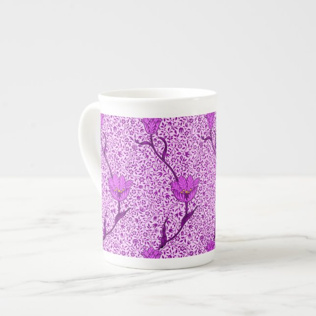 Art nouveau Tulip Damask, Violet och Orchid Benporslin Mugg (Framsida vänster)