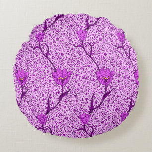 Art nouveau Tulip Damask, Violet och Orchid Rund Kudde