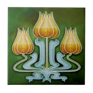 Art nouveau Tulip Trio Antique Reproduction Kakelplatta