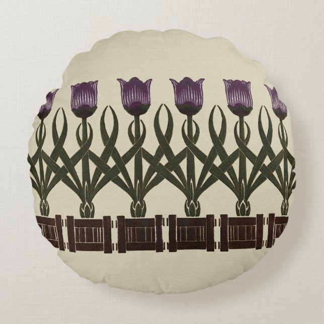 Art nouveau Tulips Rund Kudde (Framsidan)