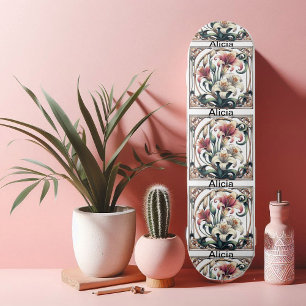 Art Nouveau Tulpan Symmetriska Kronblad Romantisk Mini Skateboard Bräda 18,5 Cm