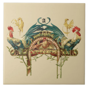 Art nouveau Tuppar & Chickens Kakelplatta