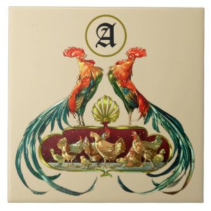 Art nouveau Tuppar Hens & Chickar Chickens Kakelplatta