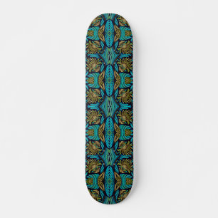 Art nouveau Turcoise Blue Blommönster Mini Skateboard Bräda 18,5 Cm