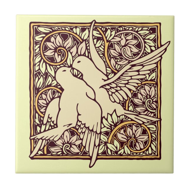 Art nouveau Turtle Doves Kakelplatta (Framsidan)