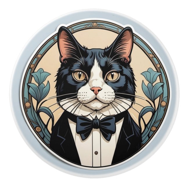 Art nouveau Tuxedo Cat Knopp (Framsidan)