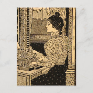 Art Nouveau-typografisk annons för gammaldags skri Vykort