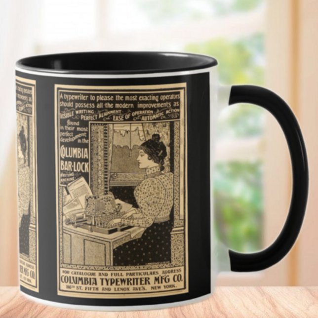 Art Nouveau-typografisk annons för skrivmaskin frå Mugg (Skapare uppladdad)