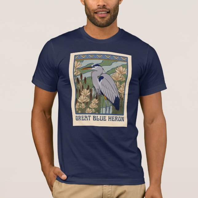 Art nouveau Underbar Blue Heron T Shirt (Framsida)