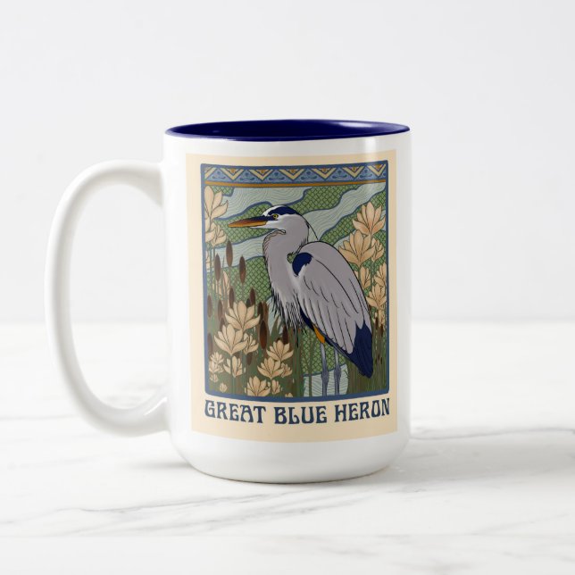 Art nouveau Underbara Blå Heron Mugg (Vänster)