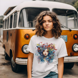 Art Nouveau Ung kvinna med blått hår T Shirt