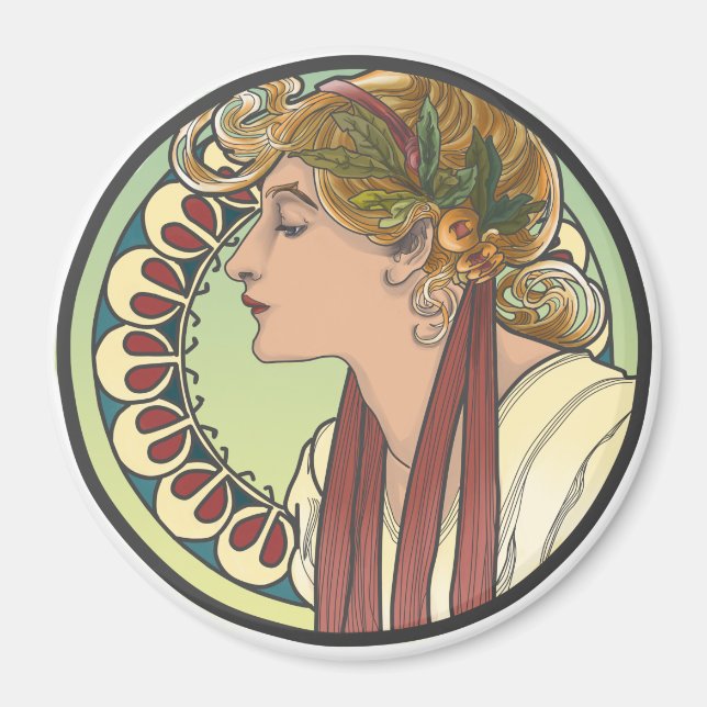 Art nouveau, vacker kvinna magnet (Framsidan)