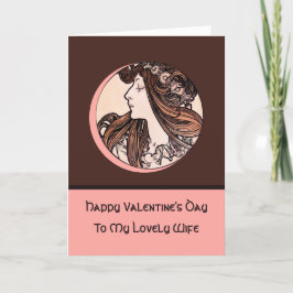 Art nouveau Valentindagen Mucha, en vacker fru Helgkort