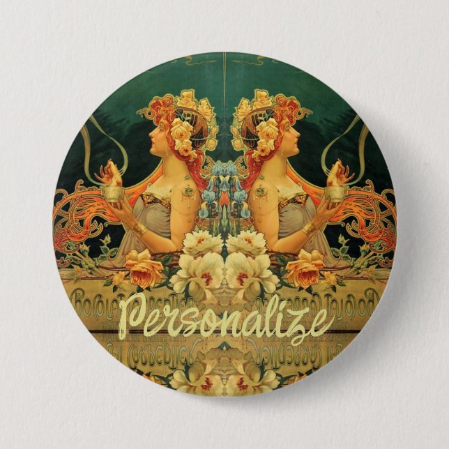 Art nouveau varm choklad blomster annons  knapp (Framsida)