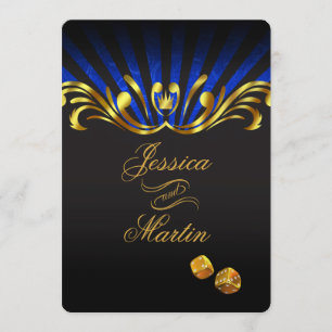 Art nouveau Vegas Bröllop Blått guld Inbjudningar