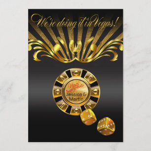 Art Nouveau Vegas Bröllop guld svart Inbjudningar