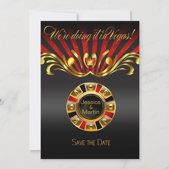 Art Nouveau Vegas Save the Date | guld röd Inbjudningar (Framsida)