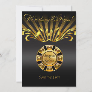 Art Nouveau Vegas Save the Date guld svart Spara Datumet