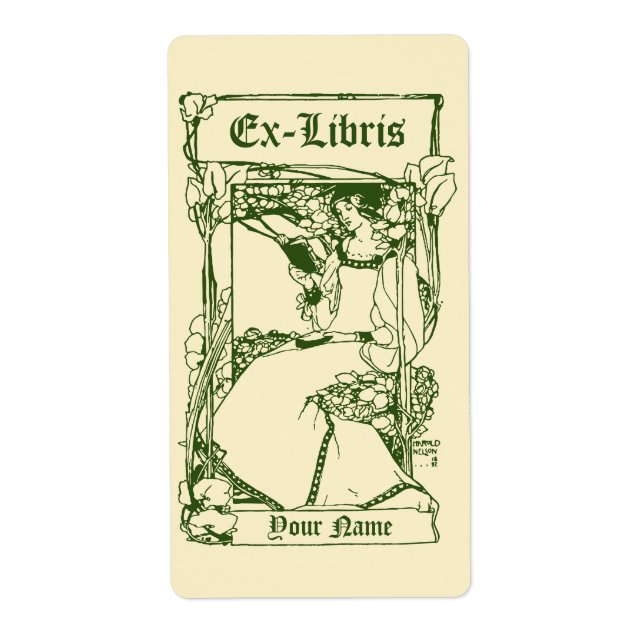 Art nouveau Victorian Era Ex Libris Dam mall Fraktsedel (Framsidan)