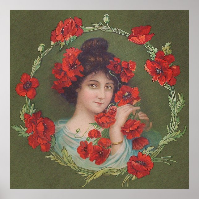 Art nouveau Victorian Poppy Gibson Girl Archival Poster (Framsidan)