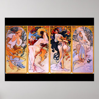 Art nouveau vid färg 4 Kursdrabbade kvinnor Poster