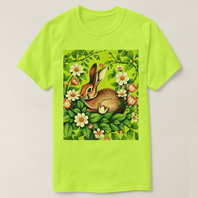 Art nouveau Vild Rabbit and Flowers T Shirt (Design framsida)