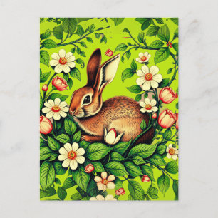 Art nouveau Vild Rabbit and Flowers Vykort