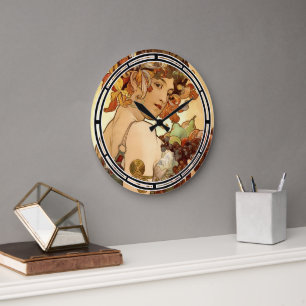 Art nouveau vintage 1897 "Frukt" av Alphonse Mucha Stor Klocka
