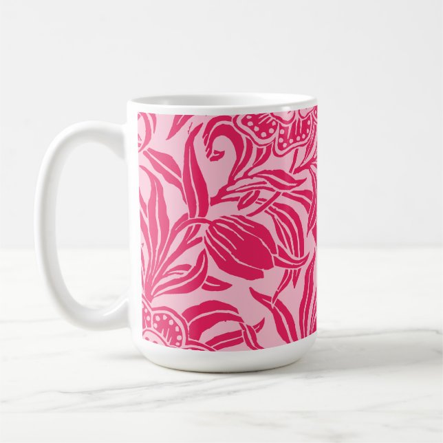 Art Nouveau Vintage Blommig Botanisk Rosa Mönster Kaffemugg (Vänster)