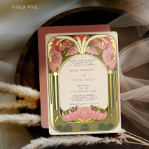 Art nouveau Vintage Blommigt Rosa Grönt Guld Bröll