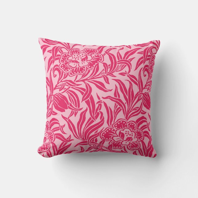 Art Nouveau Vintage Blommor Botanisk Träblock Kudde (Framsida)