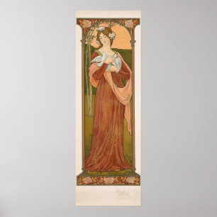 Art nouveau Vintage Dam med Doves Sonrel Poster