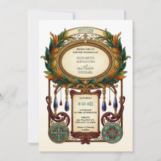 Art Nouveau Vintage Oval Ram Bröllop Inbjudningar