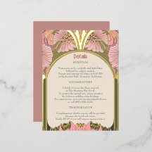 Art Nouveau Vintage Rosa Grön Guld Bröllopsdetalj