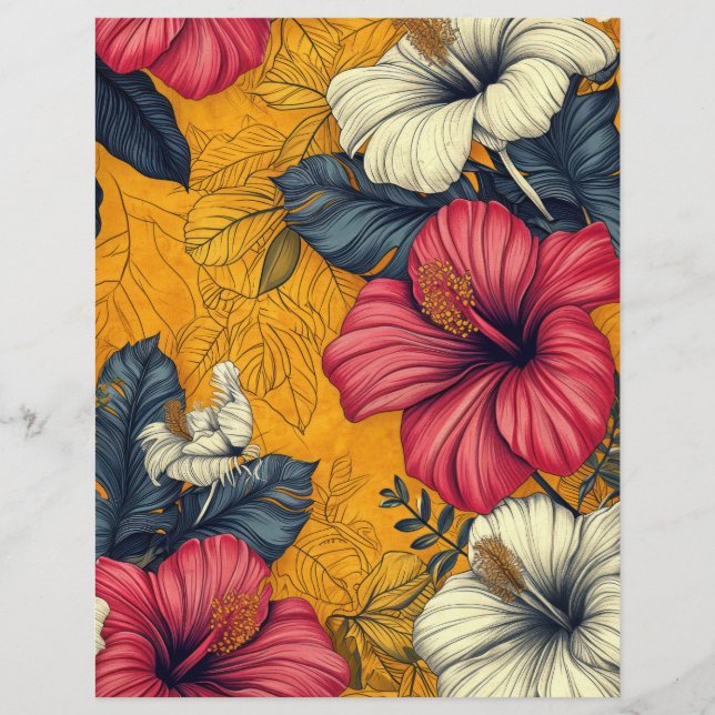 Art Nouveau Vintage Tropiska Blommor Orange Rosa (Framsida)