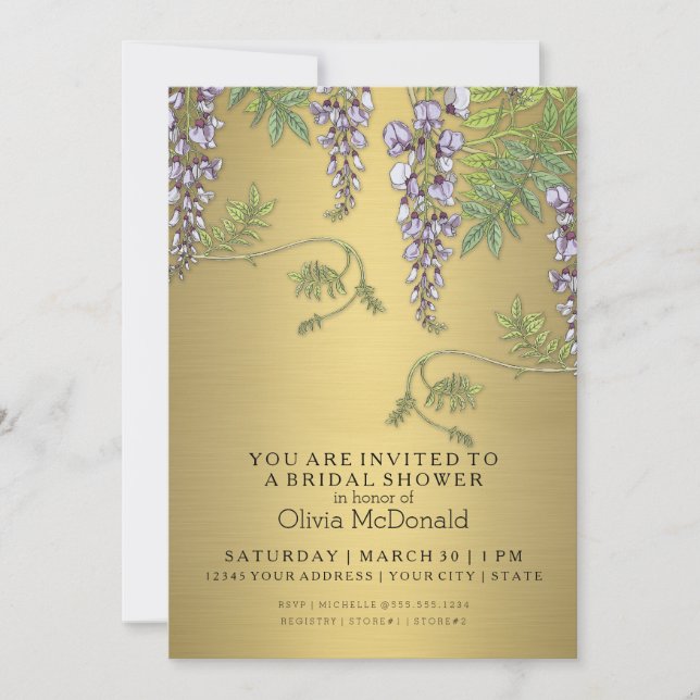 Art nouveau Vintage Wisteria Blommigt Möhippa Inbjudningar (Framsida)