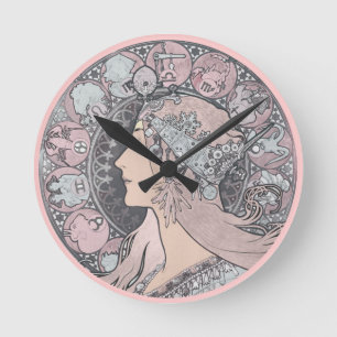 Art nouveau Vintage Woman Rund Klocka