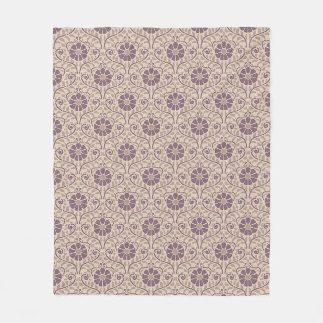 Art Nouveau Violett Blommig Handritad Vintage Fleecefilt (Framsidan)