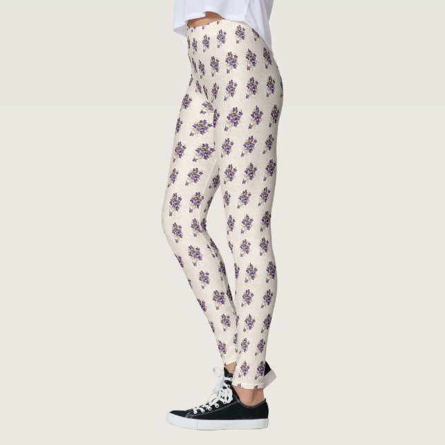 Art Nouveau Violett Blommönster Leggings (Vänster)