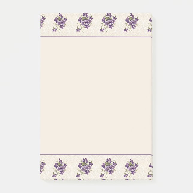 Art Nouveau Violett Blommönster Post-it Block (Framsida)