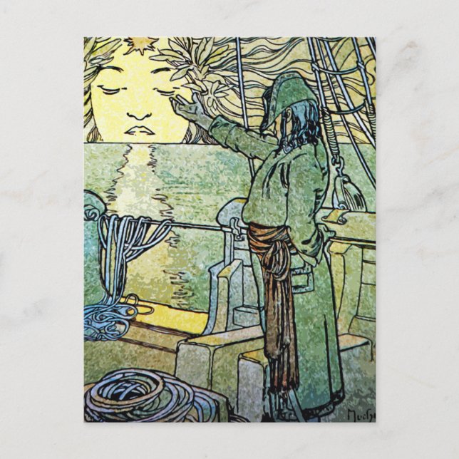 Art nouveau vykort: Alphonse Mucha - Sol Vykort (Framsida)