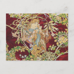 Art nouveau vykort: Mucha - Kvinnor med Daisy Vykort