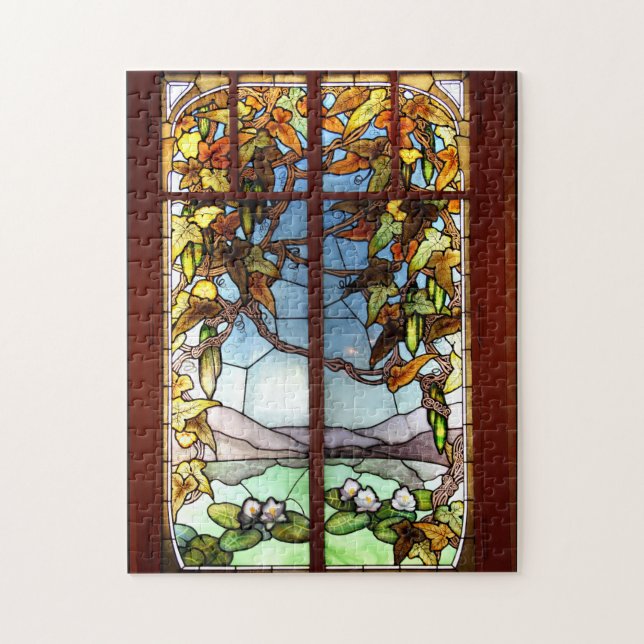 Art nouveau Waterlily Flowers Stached Glass Puzzle Pussel (Vertikal)