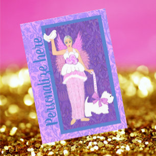 Art nouveau Westie Hund Lila Helgdag Card för Rosa Tack Kort