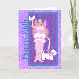 Art nouveau Westie Hund Lila Helgdag Card för Rosa Tack Kort