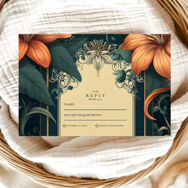  Art Nouveau Whimsical Blommig Bröllop OSA Kort (Skapare uppladdad)