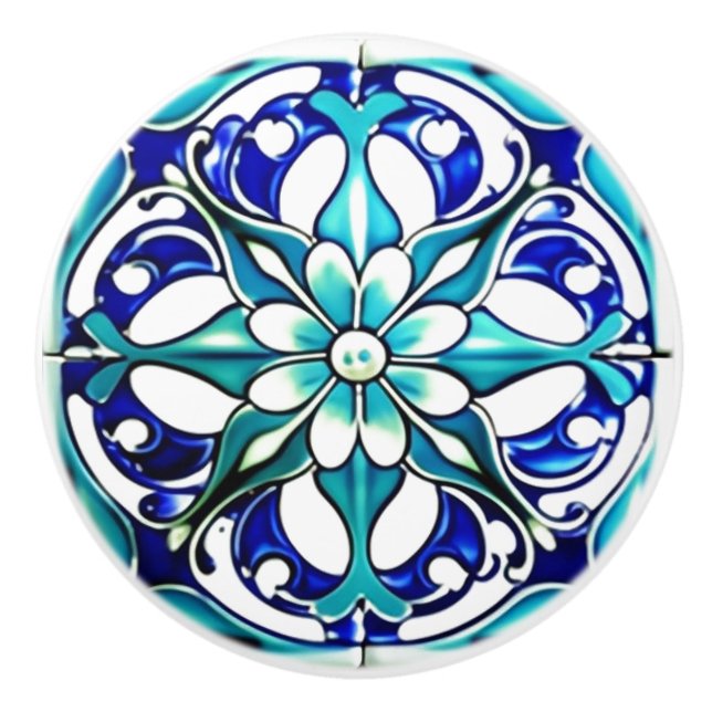 Art nouveau White Aqua Blue Geometric Knopp (Framsidan)
