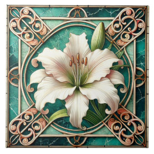 Art nouveau White Lily Flower Motif Kakelplatta